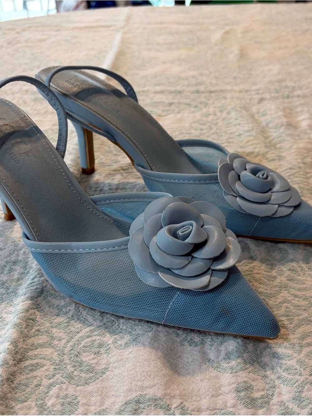 Women’s Blue Floral Slingback Heels - Size 38